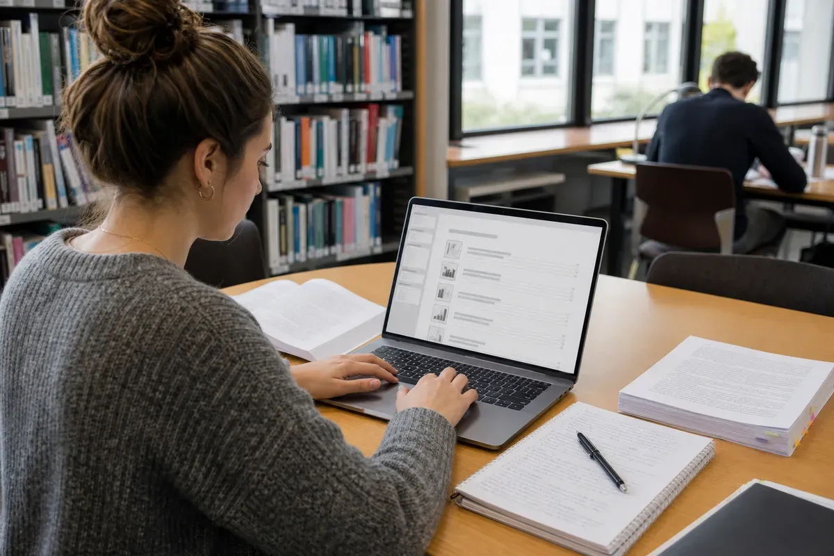 Studentin erstellt am Laptop ein automatisches Abbildungsverzeichnis in ihrer Abschlussarbeit
