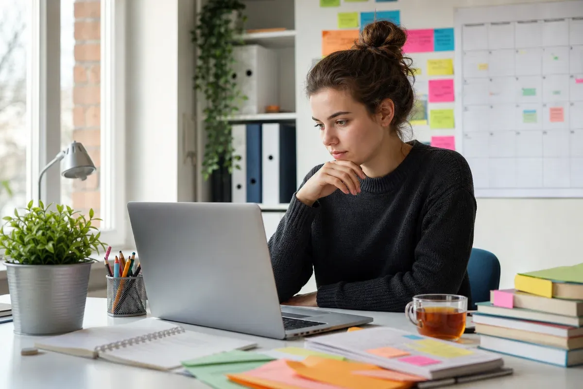 Abiturient recherchiert am Laptop Zulassungsvoraussetzungen und Bewerbungsfristen verschiedener Studiengänge