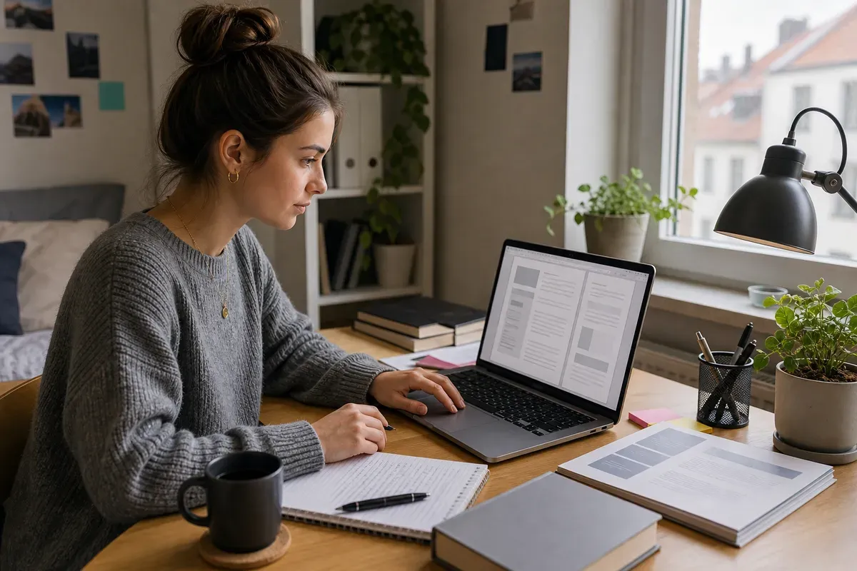 Studentin richtet am Laptop die Formatvorlagen ihrer Abschlussarbeit in Microsoft Word ein