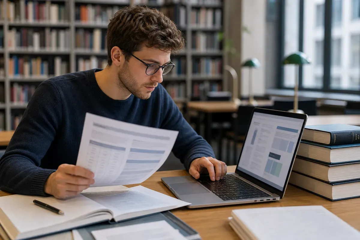 Student vergleicht das automatisch erstellte Inhaltsverzeichnis seiner Arbeit mit den Vorgaben der Hochschule