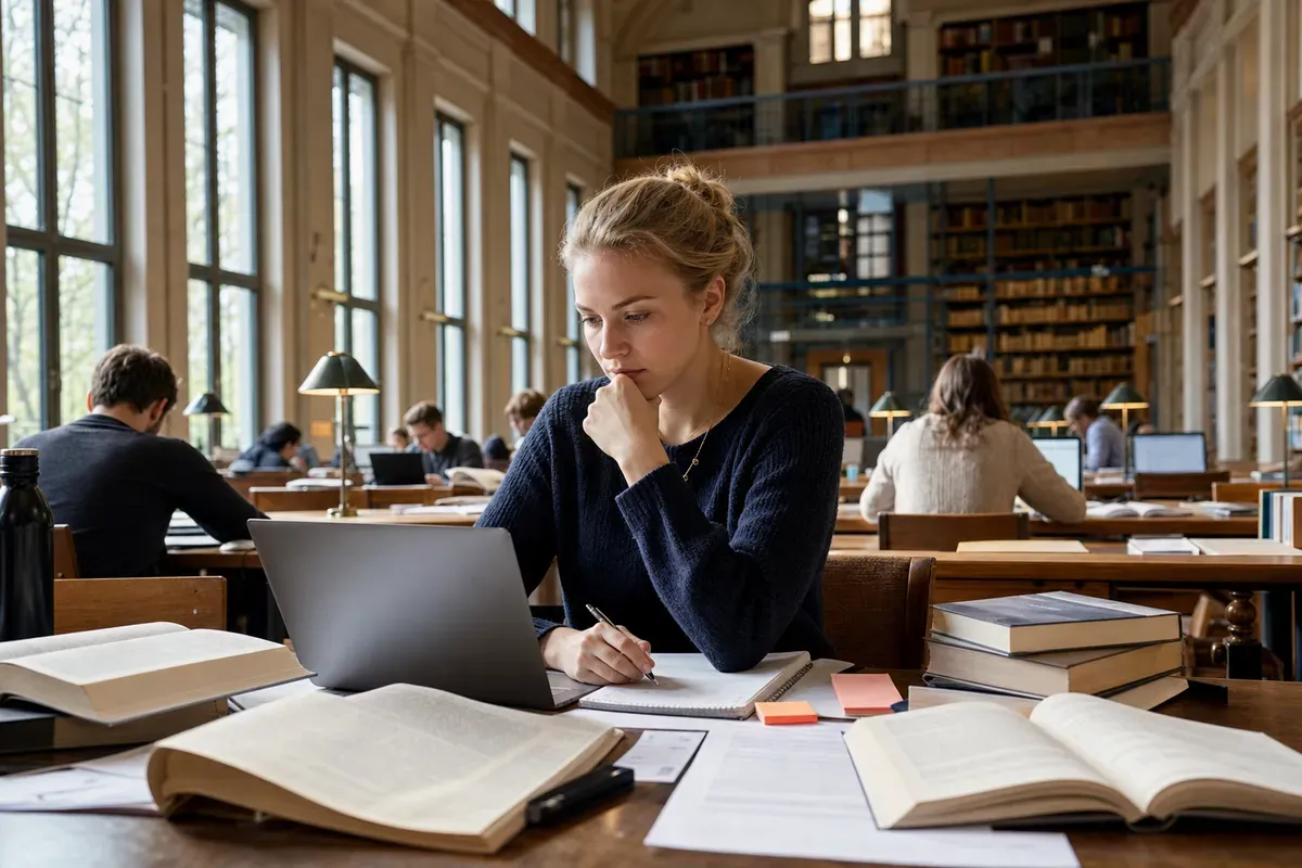 Doktorandin bei der Forschungsarbeit in der Universitätsbibliothek